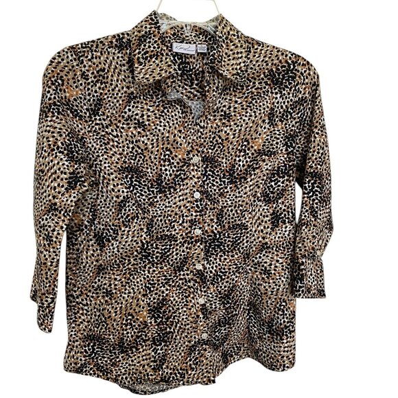 Kim Rogers Womens Cotton/Spandex Button-Up Blouse Size M Mobwife Animal Print - Picture 1 of 9